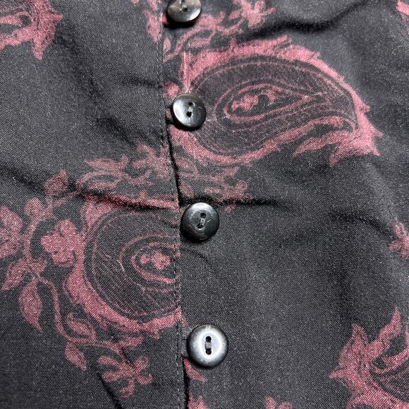Vintage 90s Black Paisley Button Up Whimsigoth Maxi Skirt Maroon A Line Gothic - Picture 3 of 7